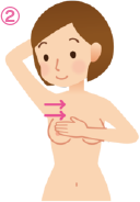 指先をそろえてわきの下に入れ、リンパ節がはれていないか確認する。 指先をそろえてわきの下に入れ、リンパ節がはれていないか確認する。
